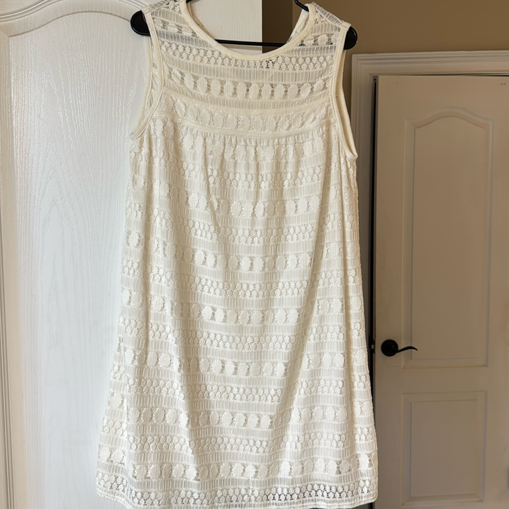 White Cut Out Lace Midi Dress. Hits At Knees